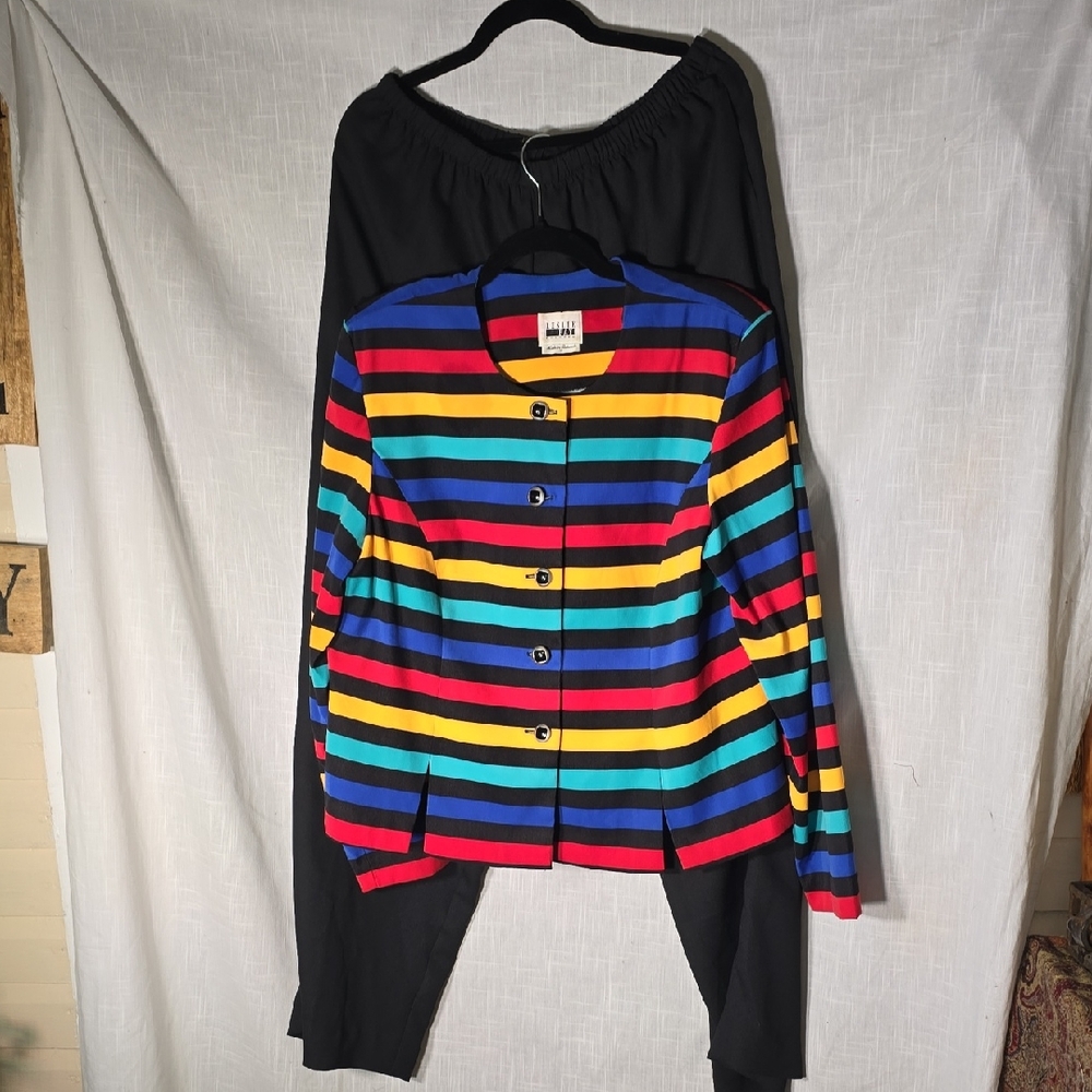 Leslie Fay Colorful Striped Jacket & Pants Suit size 18